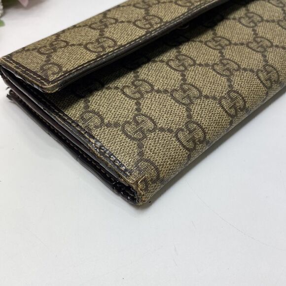 AUTHENTIC GUCCI GG Logo Canvas Leather Trim Long Clutch Wallet - Picture 6 of 10